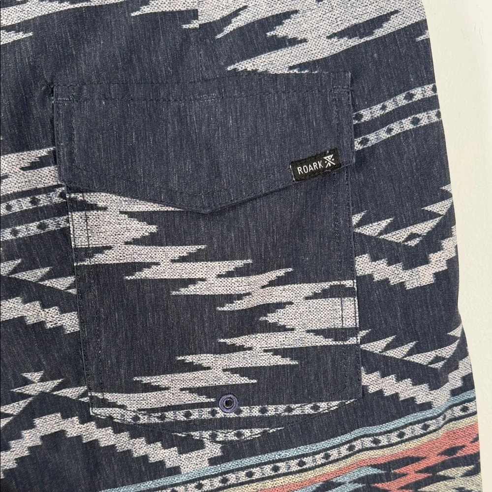 Roark The Chiller Boardshorts Mens 31 Navy Southwestern‎ Print Hemp Blend Trunks